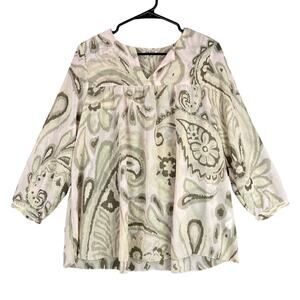 Lucky Brand Womens Blouse Pink Brown Paisely 3/4 Sleeve Boho Bohemian Sheer M